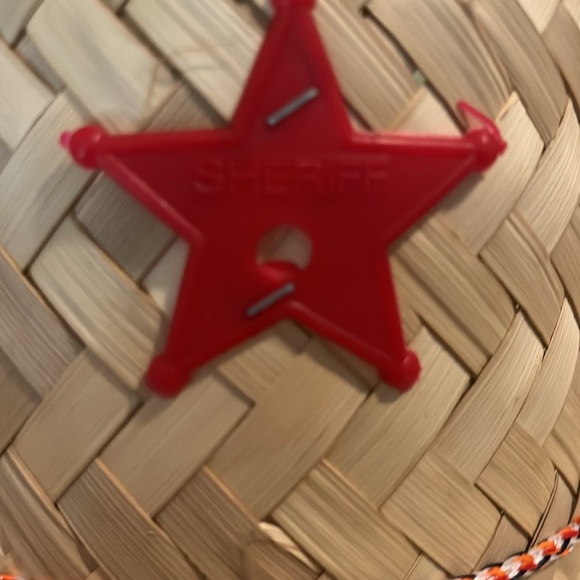 Unbranded Kid’s Woven Cowboy hat with red “Sheriff” star, string tie - Picture 2 of 9